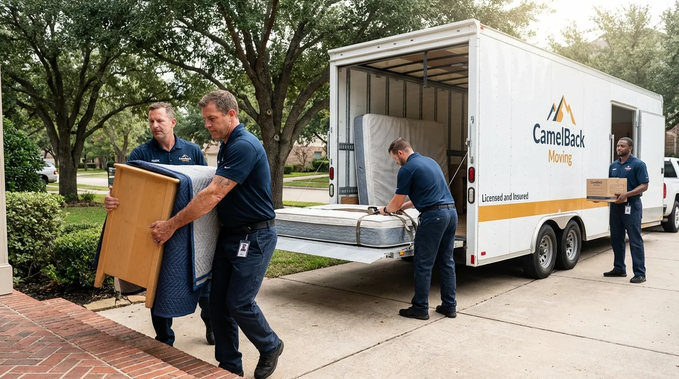 Crew loading residential truck for cross-state move from Belle Chasse, LA