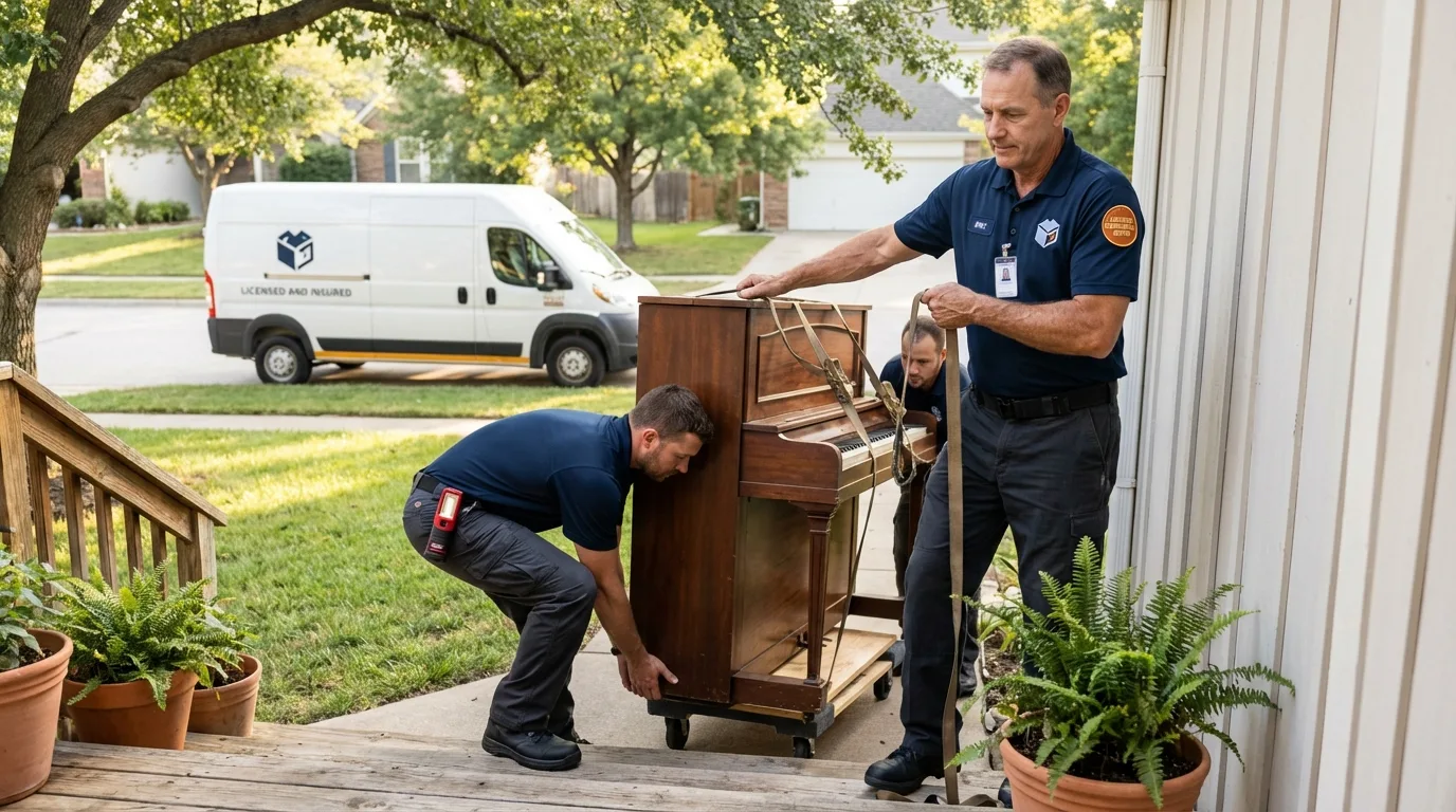 Licensed piano movers securing grand piano in Belle Chasse, LA