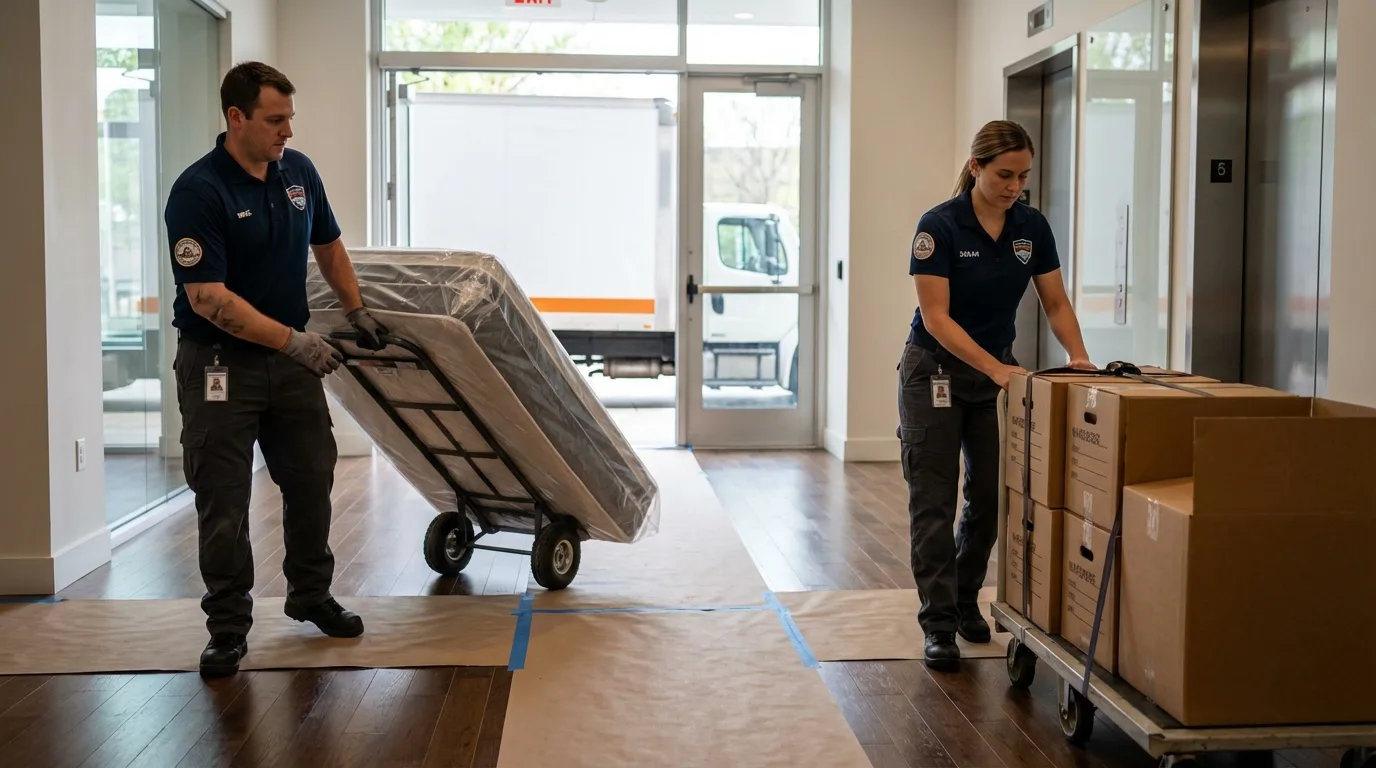 Professional apartment movers loading elevator in Belle Chasse, LA